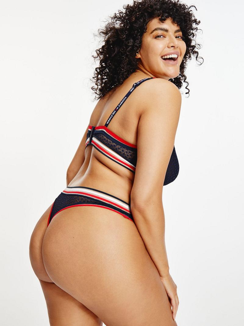 Női Tommy Hilfiger Star Print Curve Thongs Kék | HU 580TCE